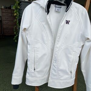 Washington Huskies! White Varsity Jacket with Purple Logo